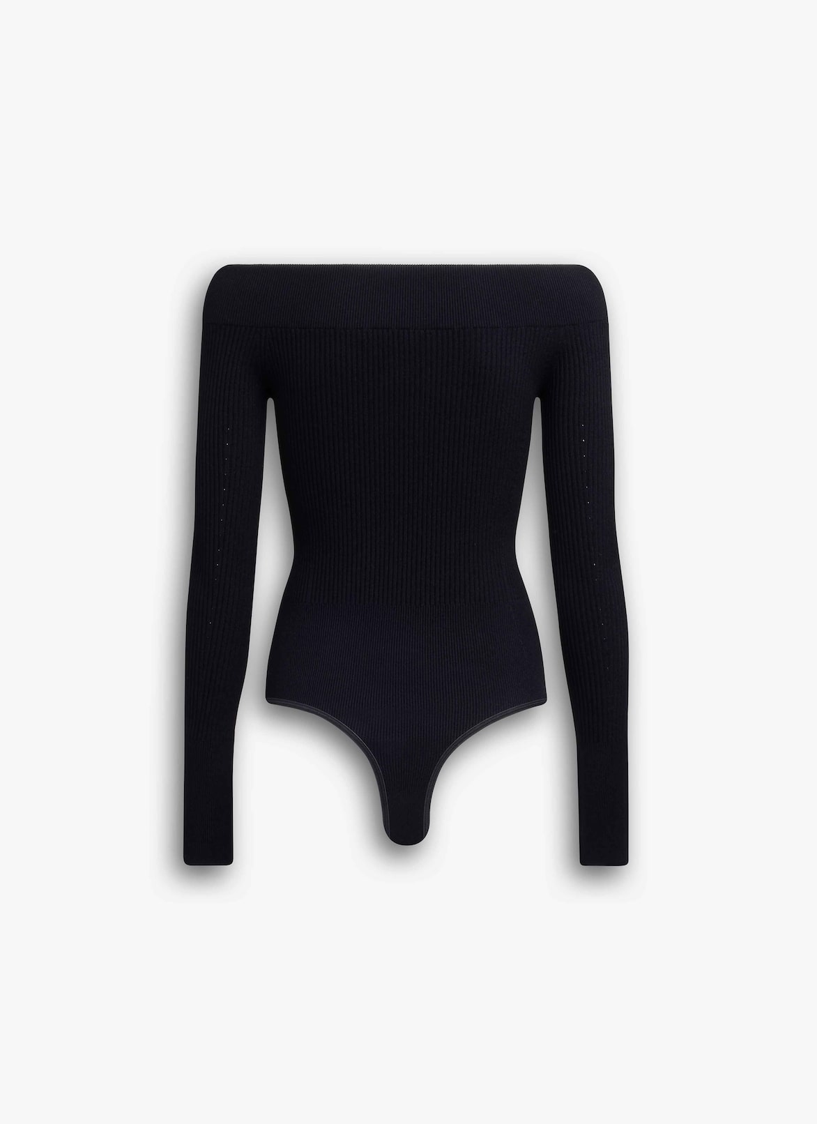 SCULPTING RIB KNIT OFF-SHOULDER BODYSUIT ALAÏA BLACK SCULPTING RIB KNIT OFF-SHOULDER BODYSUIT